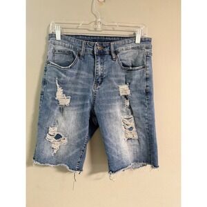 Rue21 Premium Mens Distressed Denim Shorts Blue Size 30 Raw Hem Jean Shorts